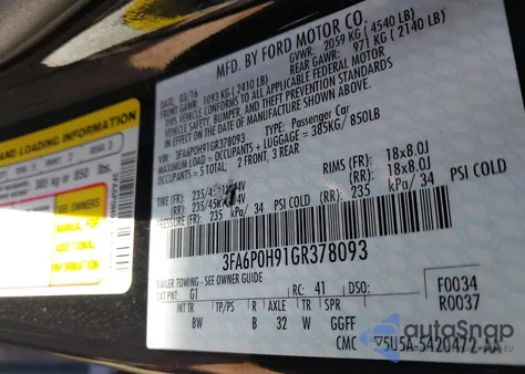 2016 Ford Fusion Se from USA, damaged, VIN 3FA6P0H91GR378093